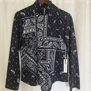 Chico's Size 1 Zenergy Bandana Mock Zip L/S Top. Classic Navy